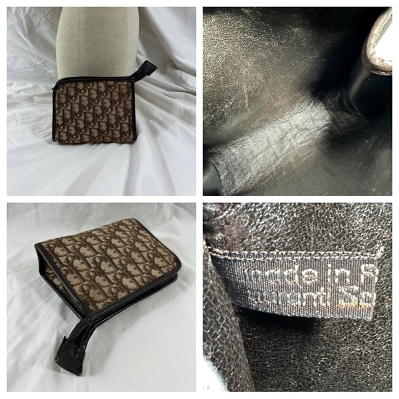 Genuine CHRISTIAN DIOR vintage brown canvas clutch with logo 70s - Picture 12 of 12